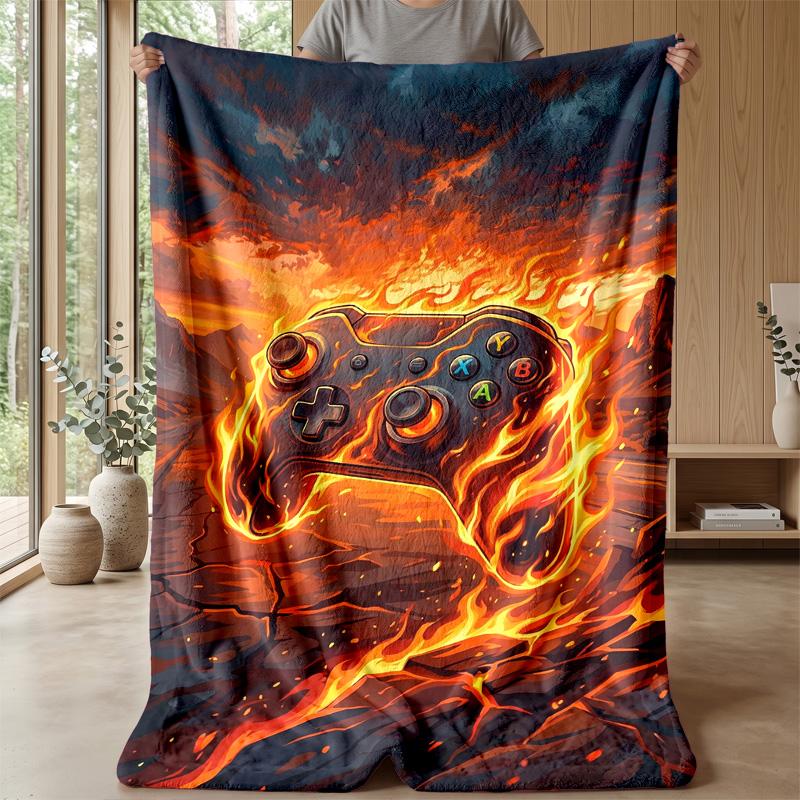 Burning Game Controller blanket Personalized Name Flannel Blanket Soft Cozy Plush Throw for Sofa Bed Lightweight Home Decor