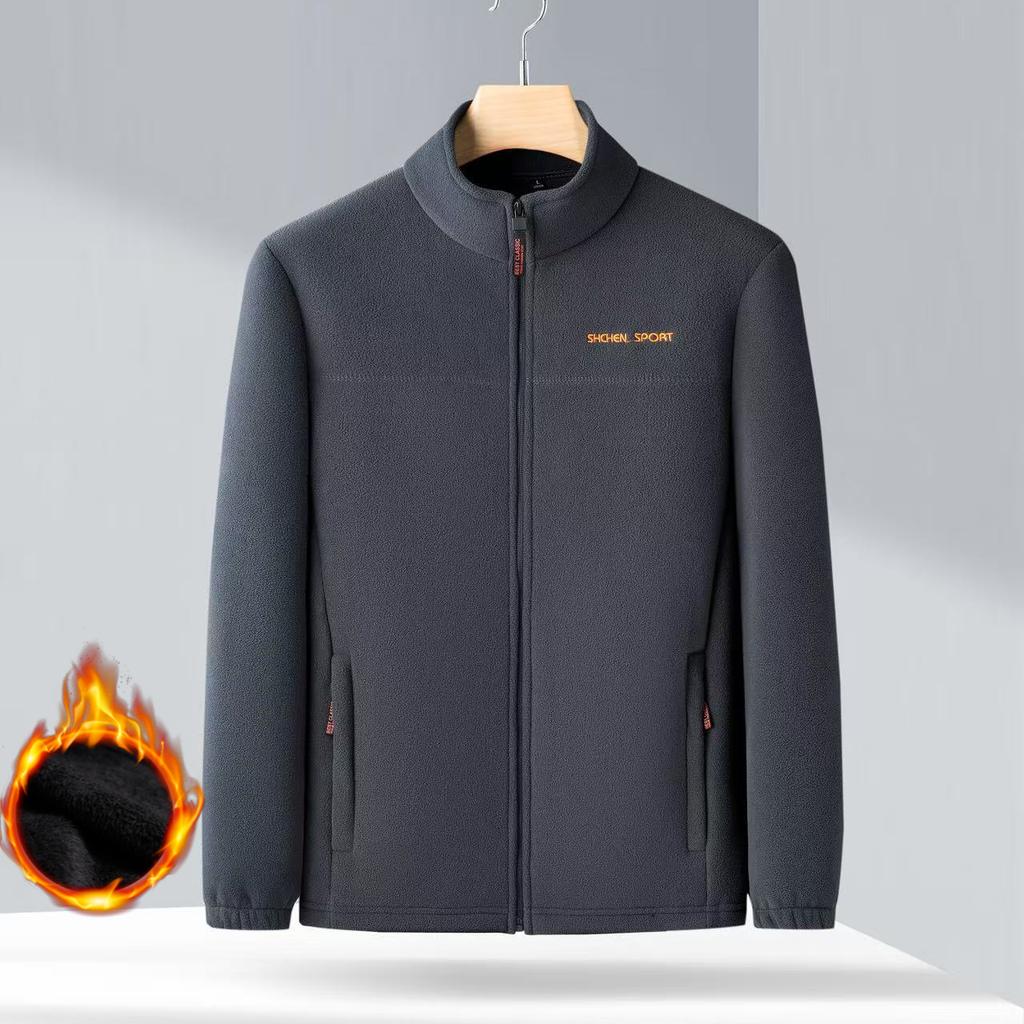 Men's Autumn and Winter Polar Fleece Jacket Tops – Stand-Up Collar Men's Fleece Jackets with Velvet Lining