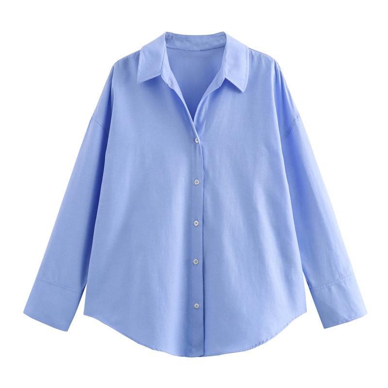Summer Women's Western Style Cotton Loose Casual Long Sleeve Oxford Shirt for Women