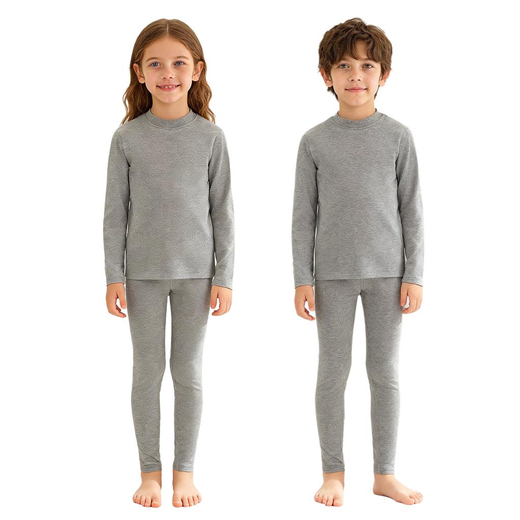 Dětská termo prádlová souprava o 2 kusech: Teplý kulatý výstřih s dlouhým rukávem a legíny s elastickým pasem pro dívky a chlapce Zimní oblečení na spaní