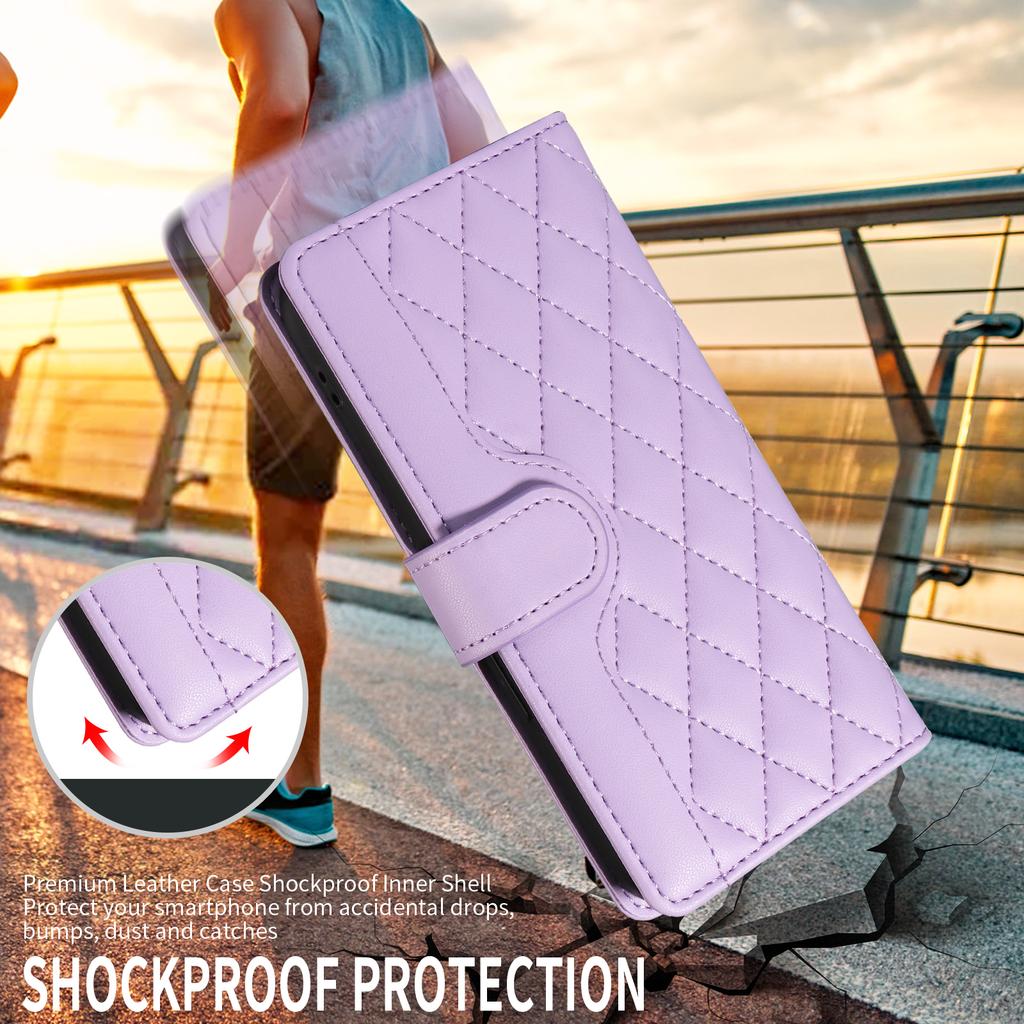 For Xiaomi Redmi Note 14S 4G/Xiaomi Poco M6 Pro 4G/Xiaomi Redmi Note 13 Pro 4G Wallet Case Rhombus Leather Phone Cover with Strap -  Light Purple