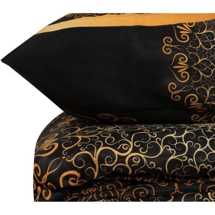 Parure de lit - 1 housse de couette 220 x 240 cm + 2 taies d'oreiller 60 x 60 cm - 100% coton renforcé - Noir