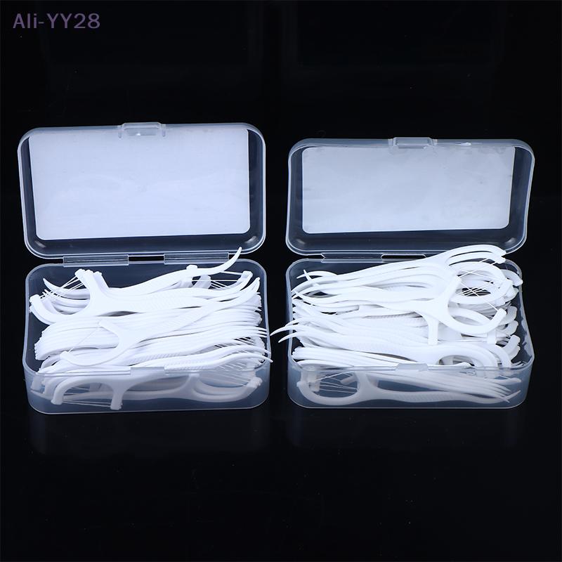 {YY28} 50Pcs/Box Portable Disposable Dental Floss High-tension Dental Floss Stick Plastic Toothpicks Fresh Smell Oral Care