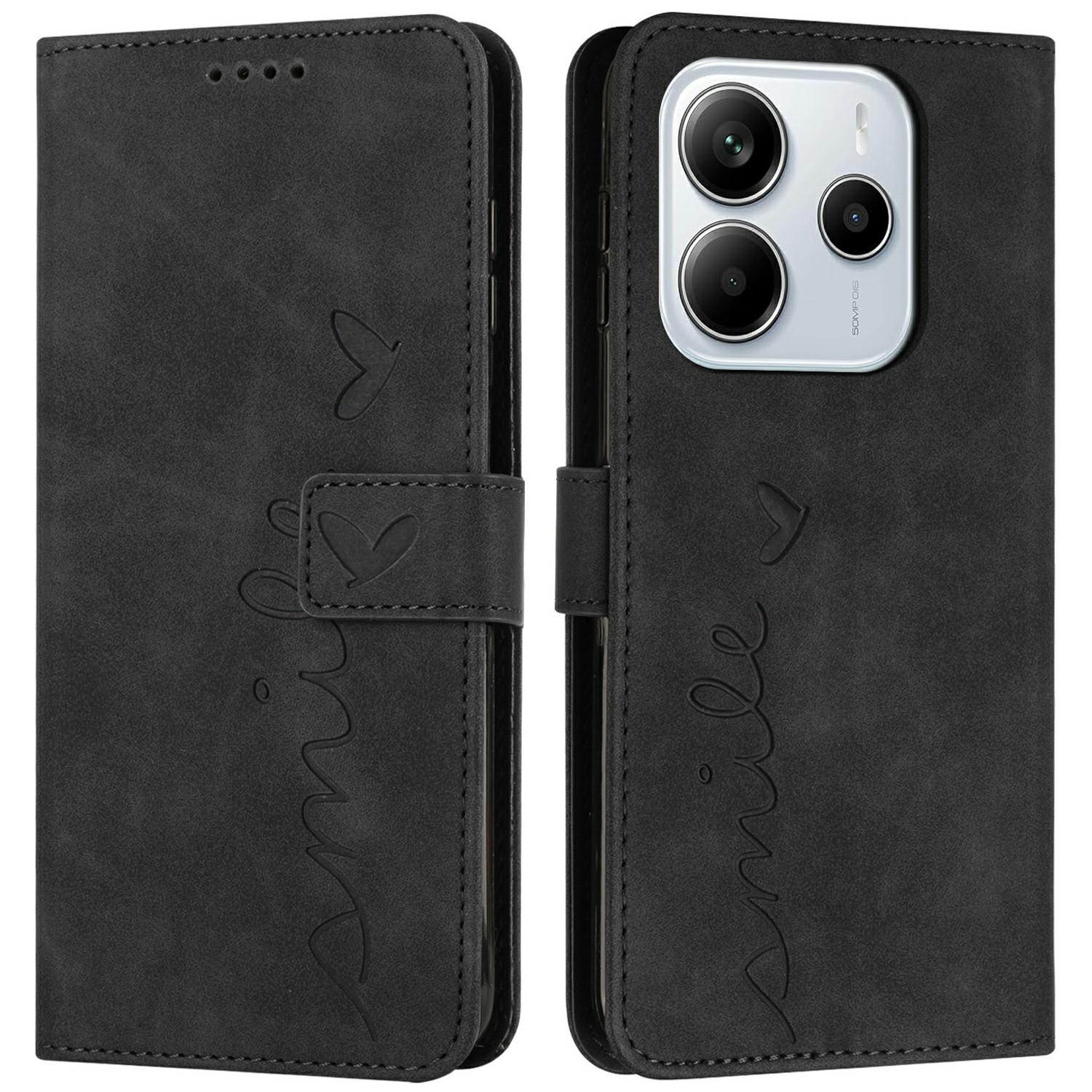 

For Xiaomi Redmi Note 14 4G (163.25mm) Case Viewing Stand PU Leather Phone Cover Imprinted Heart Pattern Black