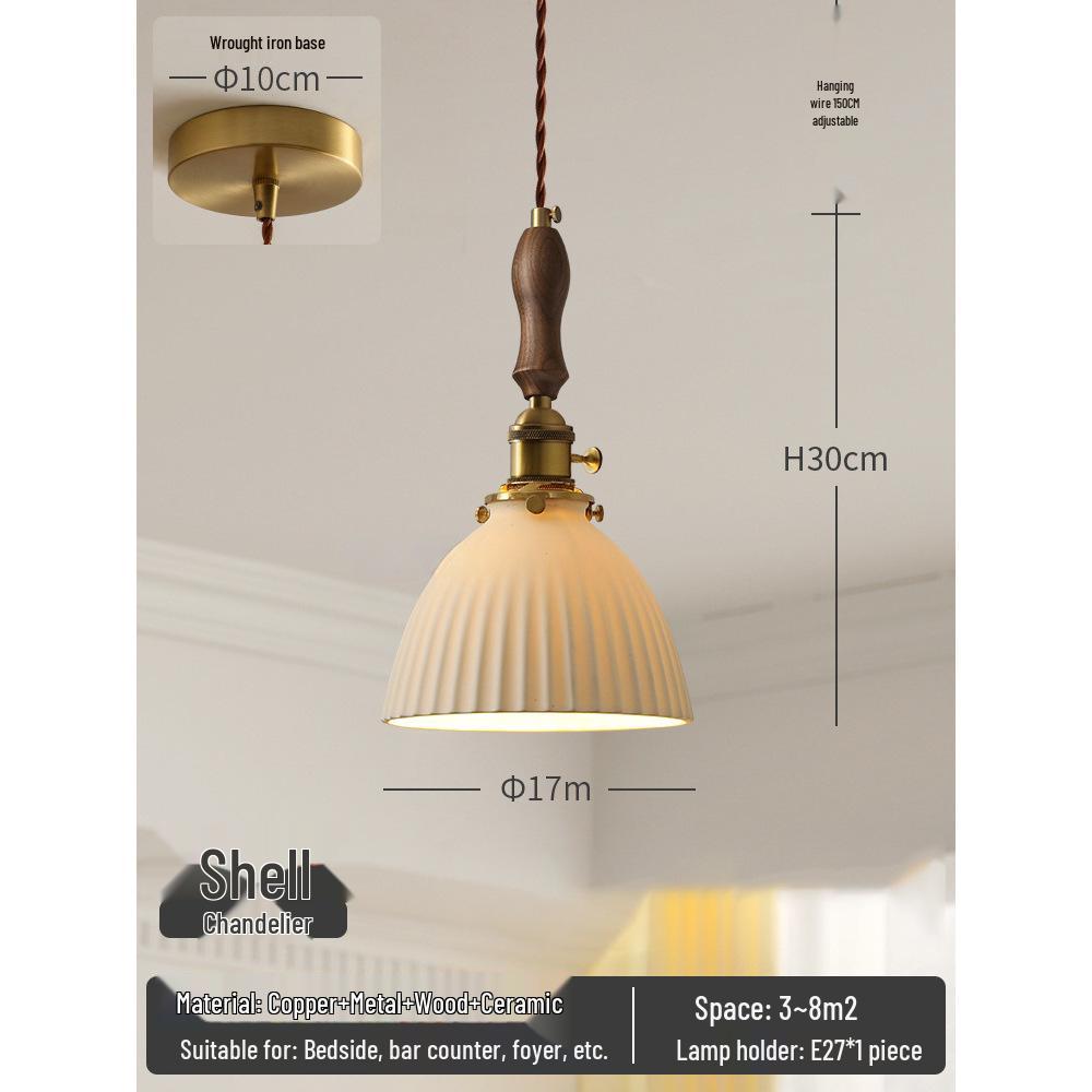 

Підвісний світильник з масиву дерева, латуні та кераміки - Ретро японський стиль для ресторану, кафе, чайної кімнати, еркера або приліжкової тумбочки. LED - Warm Light Included