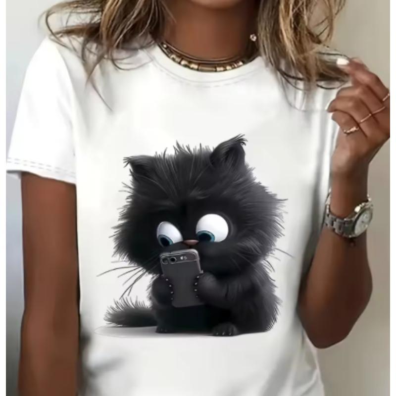 3D-Katzenaufdruck Damen Urban Street Fashion T-Shirt Tierliebhaber T-Shirt Sommer Alltags Lässig Damen Kurzarm Top