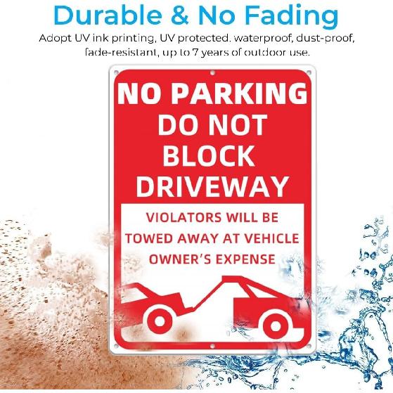 2 Pack Metal No Parking Sign, 10" x 14" Do Not Block Driveway Sign Will Be Towed Away, Made of 40 mil Rust Free Aluminum, Reflective & UV Protected