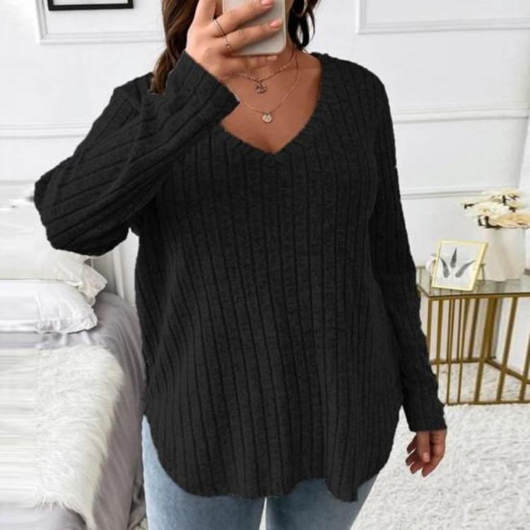 Warm Soft Knitted Blouse Women Long Sleeve V Neck Loose Pullover Casual Top Irregular Hem Plus Size Fall Winter