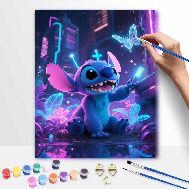 Disney Stitch Neon Cyber Style Digital Oil Painting Hand Painting Kit Diy Home Decoration