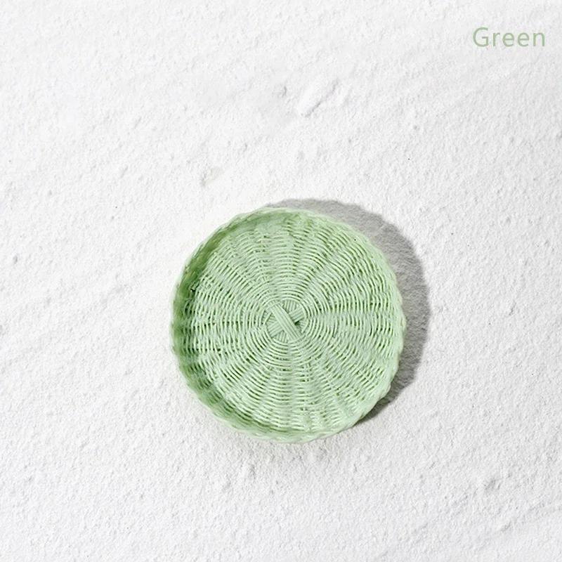 

1:12 Миниатюрный круглый поднос для кукольного домика, поднос для чашек, корзина для хлеба и фруктов, модель кухонных принадлежностей для декора кукольного домика, детские игрушки зелёный