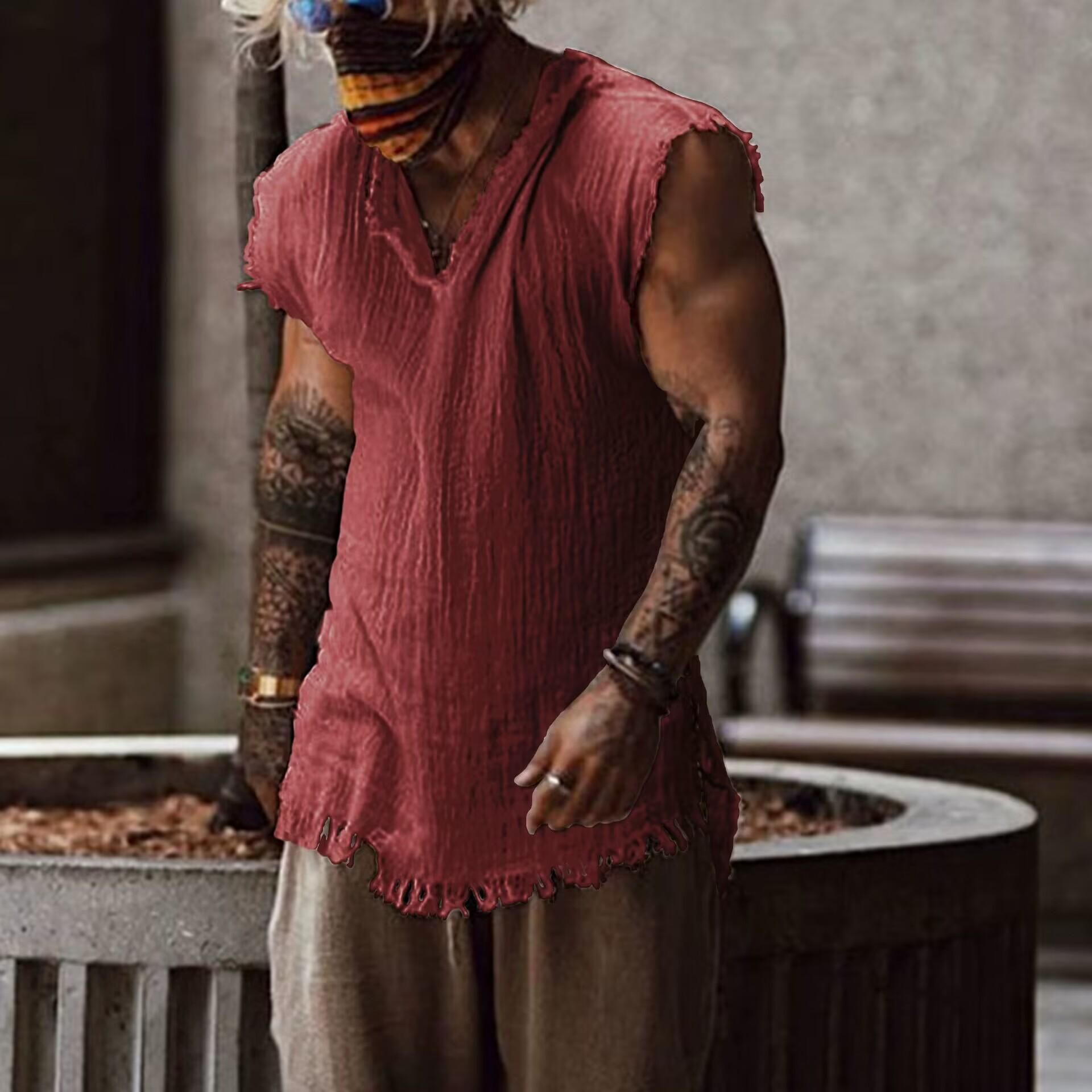 

Foreign Trade Summer Men s Three-dimensional Sticker Loose Casual Cotton Vest S красный