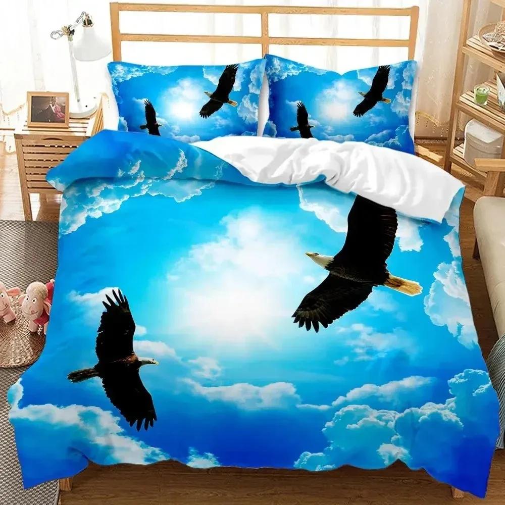 Eagle Påslakanset Polyester Sängkläder för Pojkar Tonåringar Vuxna King Queen Size Grå Vit Påslakan Sängset Täcke