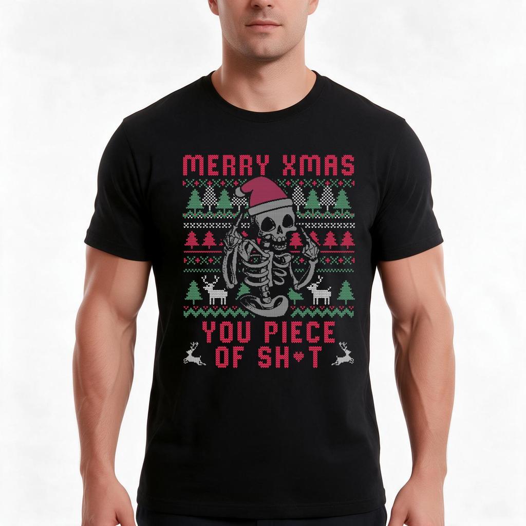 Christmas Skull Funny Ugly Sweater Tshirt Summer Casual Cotton Tee Oversized Streetwear Tops Vintage Graphic Print