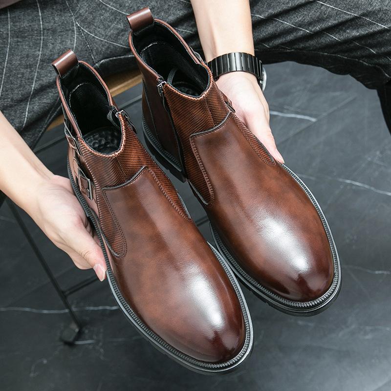 

Chelsea boots men s large size Martin boots men s high-top British double buckle one-pedal leather boots short boots are in stock. 46