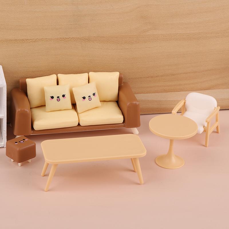 1/12 Dollhouse Mini Çay Masası Sandalye Kanepe Modeli Dollhouse Oturma Odası Dekorasyonu Bebek Evi Mobilya Aksesuarları