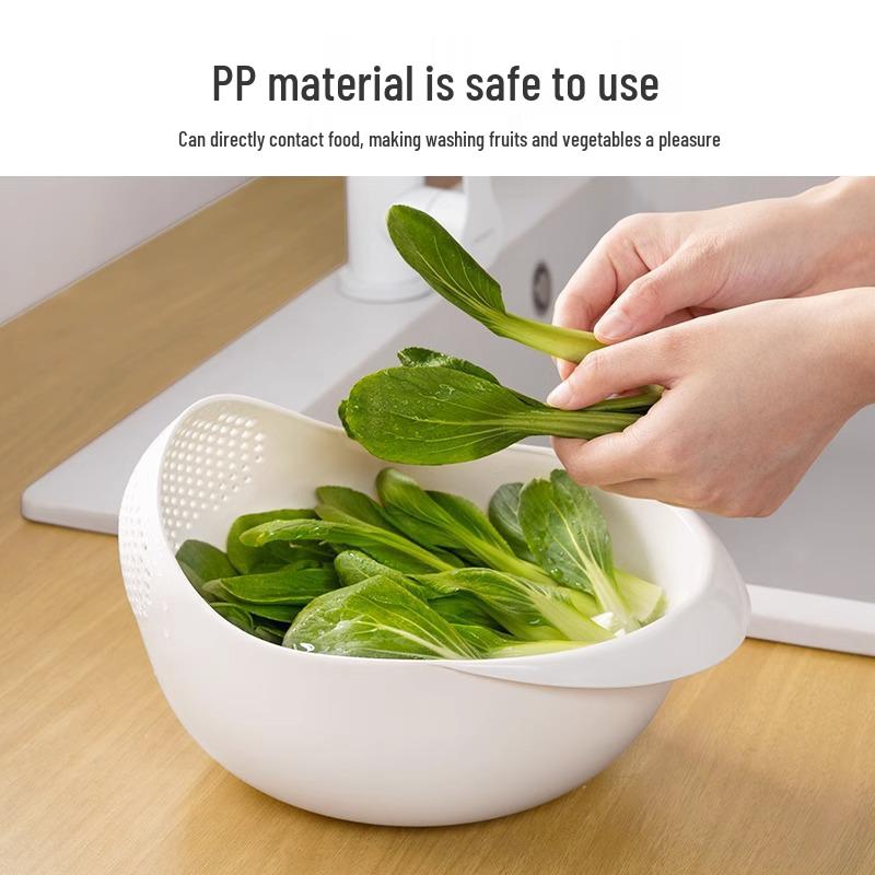 Multifunctional Kitchen Drain Basket and Rice Washing Sieve with Fine Holes - No Rice Leakage, PP Material, for Washing Vegetables/Fruit and Storage.