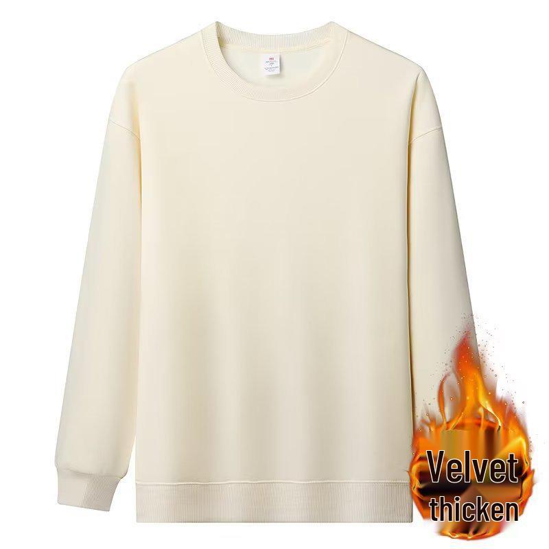 Men's American Style Fleece-Lined Hoodie 600G, Long Sleeve Round Neck Casual T-shirt, 2025 Collection.