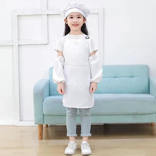 Chef's Apron and Hat Set with Skin-Friendly Pockets for Kids - Cooking, Baking, Painting, and Training - Kids' Size (XL (Ages 7-13), White)