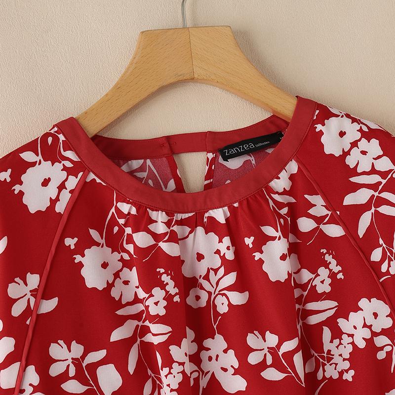 ZANZEA Dámská ležérní květinová halenka s kulatým výstřihem a 3/4 rukávem