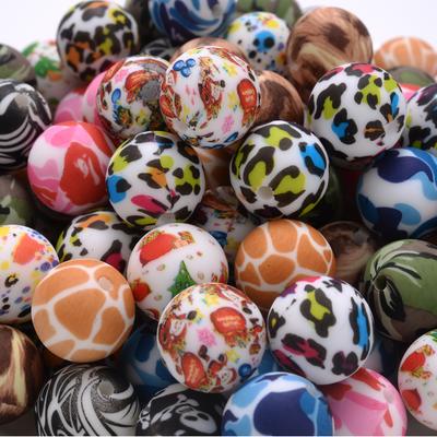 10 Stück 15mm Bunte Druck-Leopardenmuster Silikonperlen Kugelform Zahnungs Schmuckperlen Für Beißring Schnullerkette Halskette