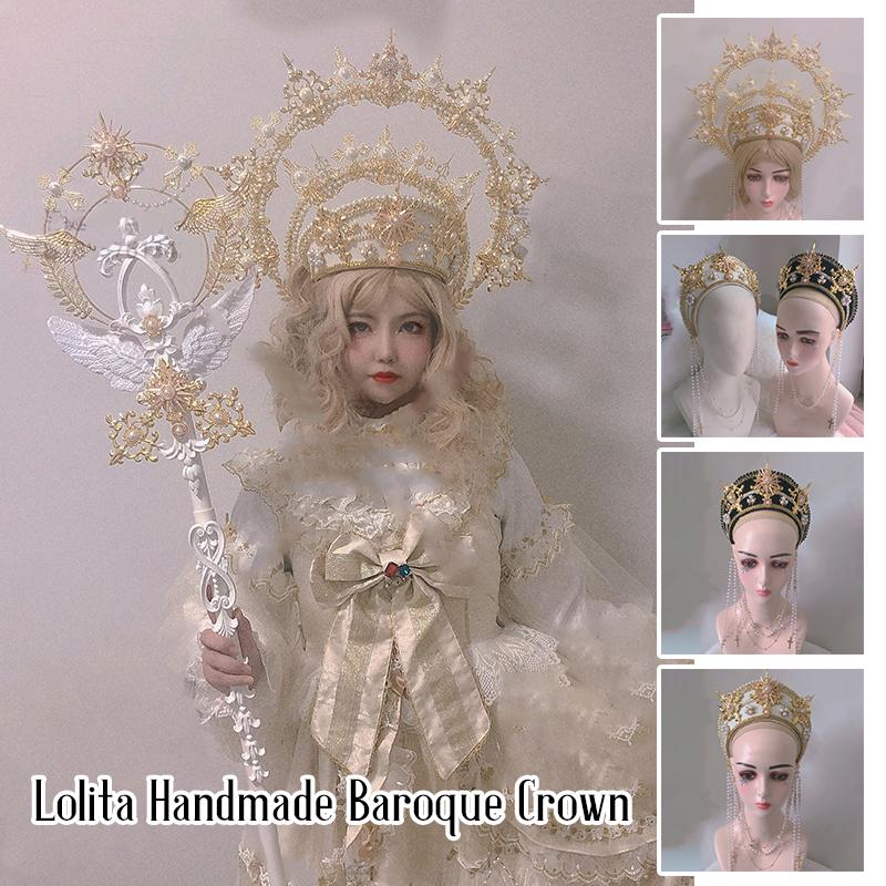Lolita Gothic KC Crown Church Pope Tiara Renaissance Headband DIY Vintage Baroque Hat Headpiece Decor Headwear Props