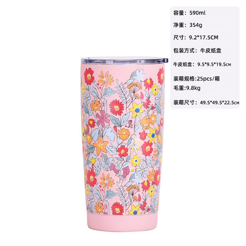 Large Capacity Thermos Cup Wide Mouth Portable Outdoor Sports Kettle Straw Cup Set Printed Water Cup