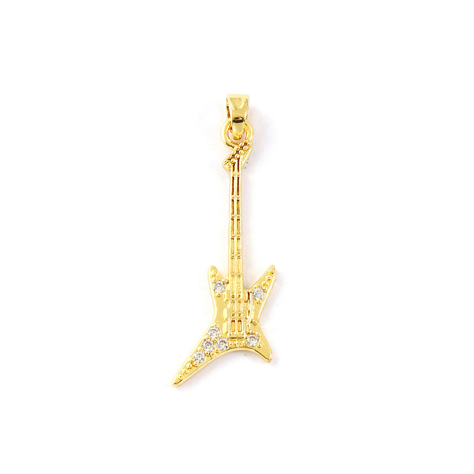 

2 PCs Brass Musical Elements Charms Transparent Cubic Zirconia Guitar Microphone Musical Note Pendants For Necklace DIY Making
