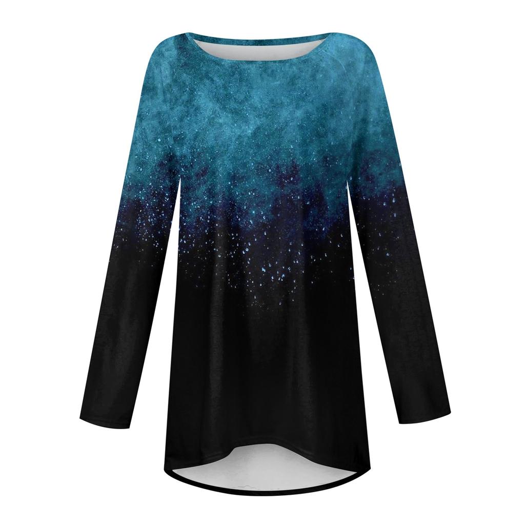 Modisches, lässiges, langärmliges T-Shirt mit Rundhalsausschnitt und Aufdruck für Damen in Übergröße