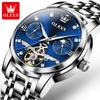 OLEVS Brand Luxury Tourbillon Mechanical Watch for Men Stainless Steel Waterproof Fashion Moon Phase Watches Relogio Masculino
