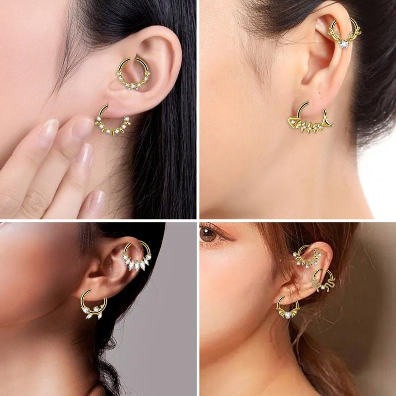 Pack of 2 Unique Geometric Shape Nose Rings Body Piercing Jewelry Seamless Design Metal Texture Polished Finish