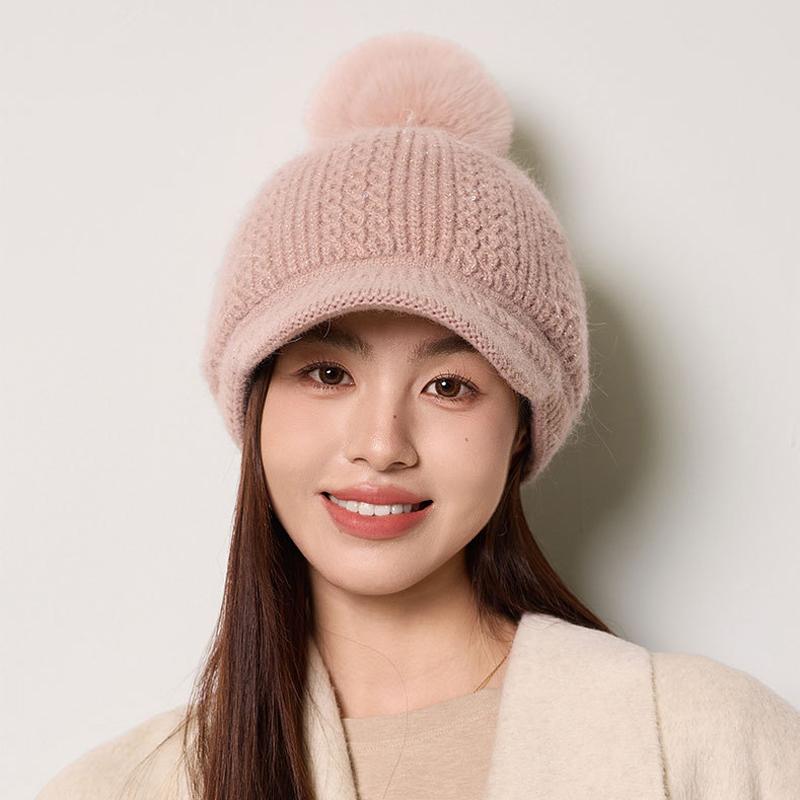 Rabbit Fur Warm Baseball Cap Women's Autumn Winter Velvet Ear Protection Knitted Cap Pullover Wool Cap