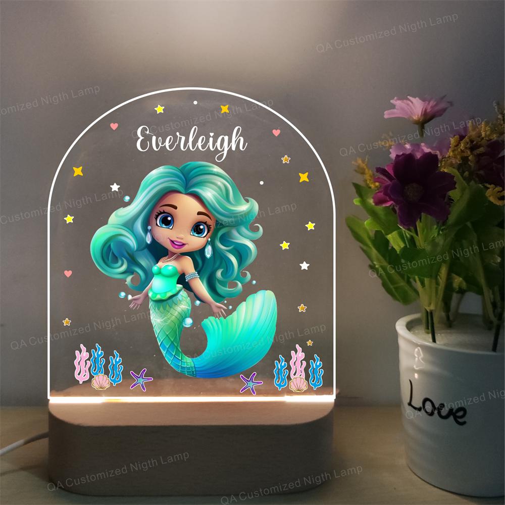 Colorful Mermaid Princess Girls Room Decor Name Night Light Acrylic LED Personalized Kids Gift Birth Christmas Present