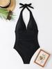Women's Swimsuit Solid Color V-neck Pleated Slim One-piece Swimsuit Bikini Suit Beachwear Bathing Suits