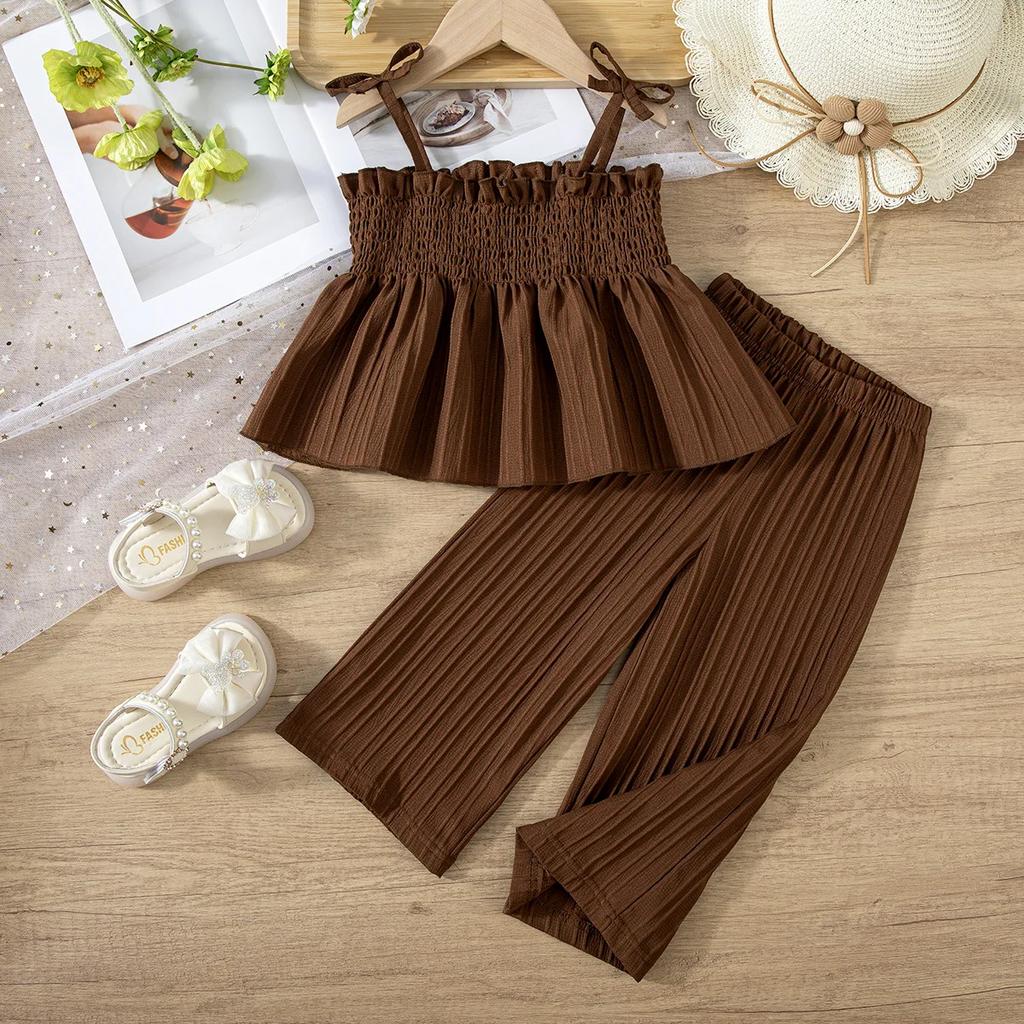 Children's Clothing Sets Bow Strappy Top + Wide-leg Pants 2pcs Sets Toddler Girl Clothes Baby Girl Outfit Set