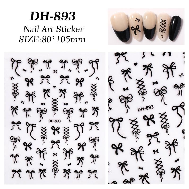 Bow Nail Art Stickers 3D Cute Bowknot Nail Charms Foils Gold Lase Bow Manicure чёрный