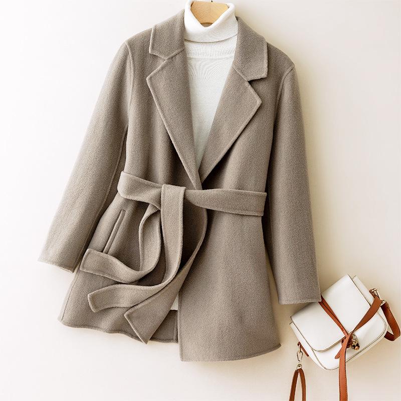 High-End Autumn & Winter Double-Sided Wool Coat: 100% Pure Wool, Tie-Waist, Slimming Mid-Length Outerwear for Women