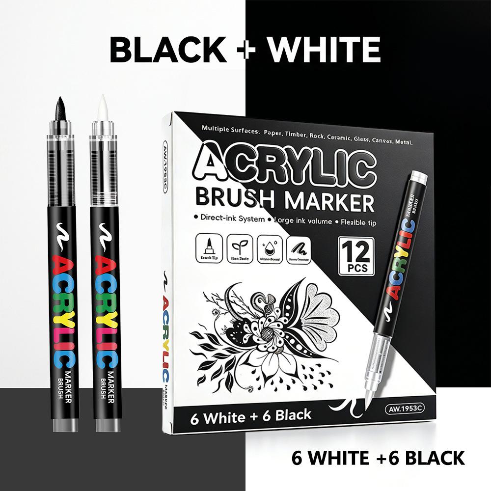 Gold and Silver Direct-Flow Acrylic Markers Art Highlighters DIY Black Card Journaling Pens Soft-Tip Painting Markers