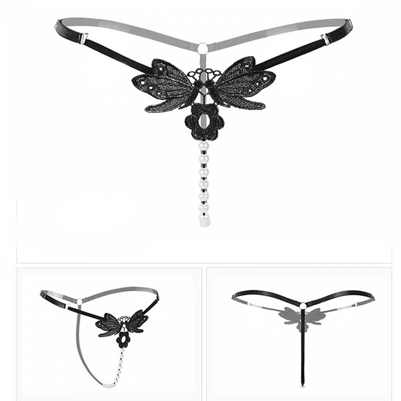 Sexy Women Underwear Panties Female Massage Pearl Lingerie G-stings Hollow Thong Young Girls Hot Embroidery Lace T-back Panties