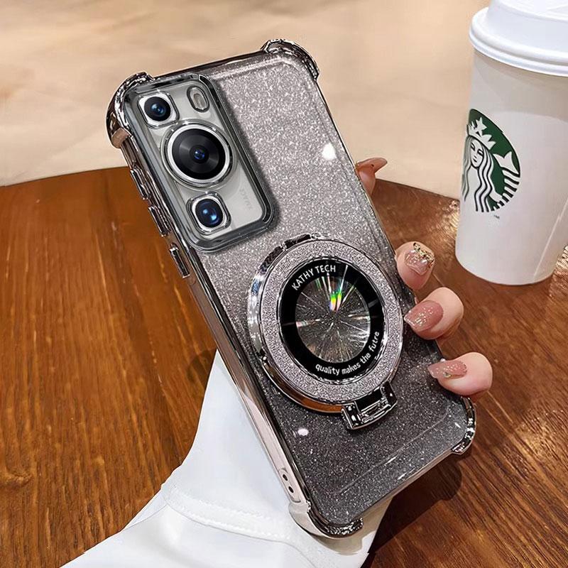 

Чехол P 60 70, роскошный магнитный кронштейн, противоударный чехол для Huawei P60 P50 P40 P30 Pura70 pro Ultra, чехол с держателем, блестящий, с блестками P60 pro&Case & Holder серебряный