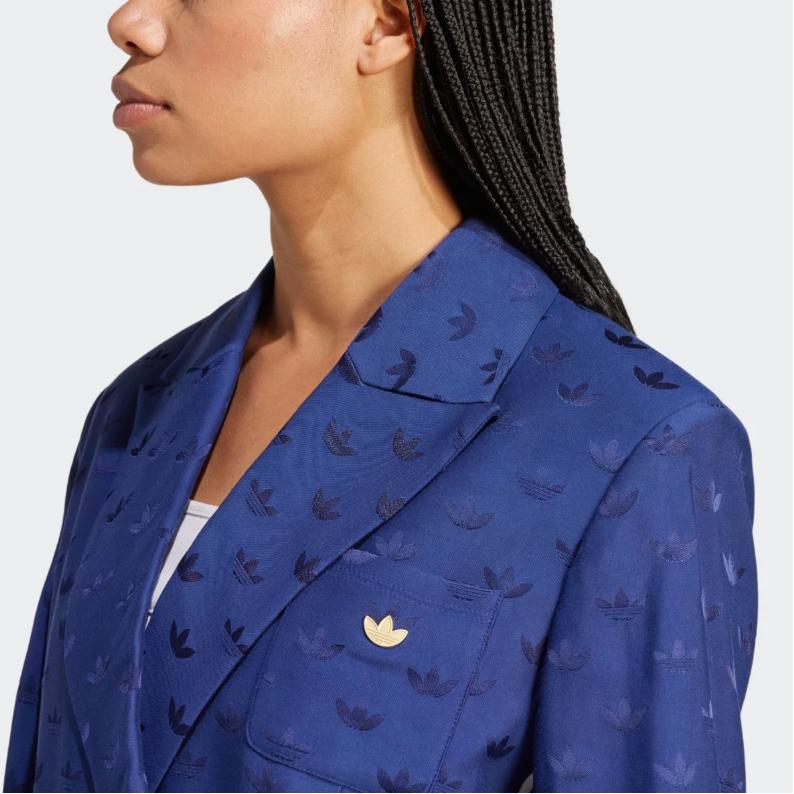 Adidas Originals Solid Color Logo Jacquard Casual Women Blazer Navy IX0935