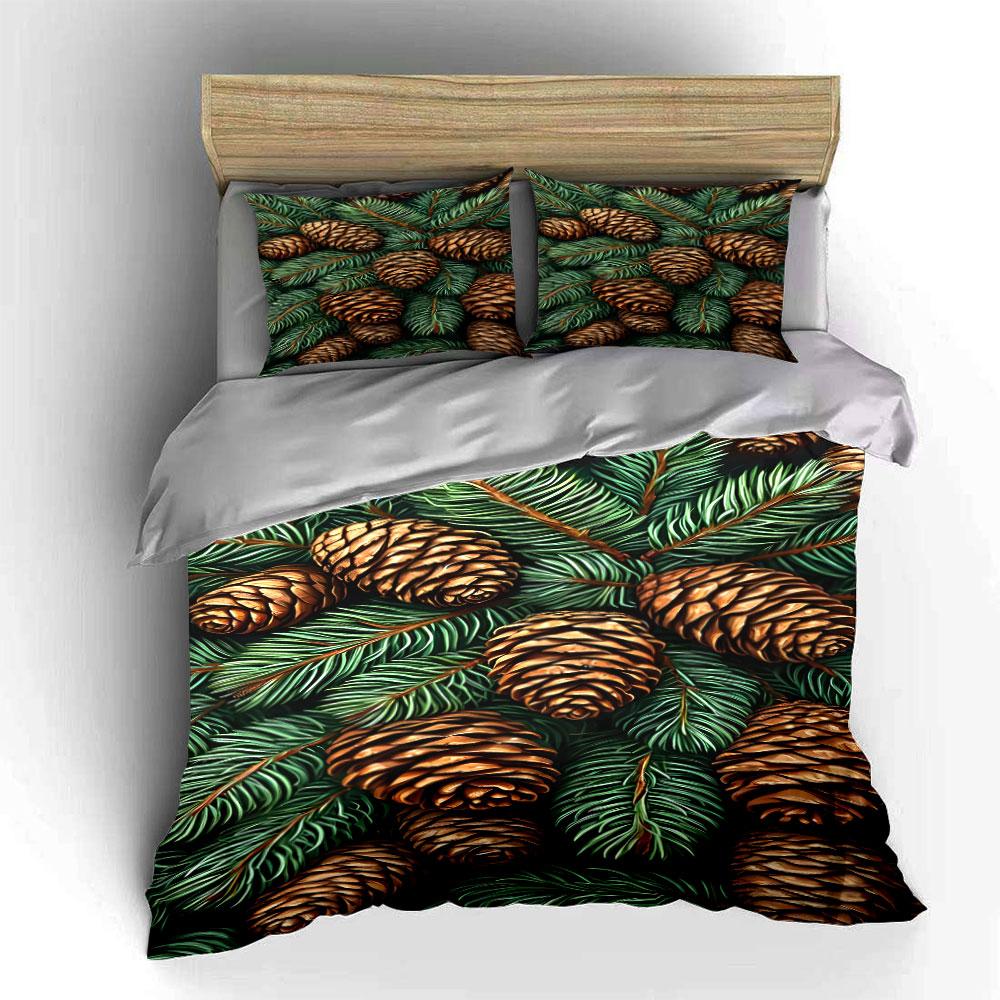 Pinecones and Evergreen Pattern Bedding Duvet Cover Set Duvet Cover Pillowcases (1*Duvet Cover 2*Pillowcases, Without Duvet Insert)