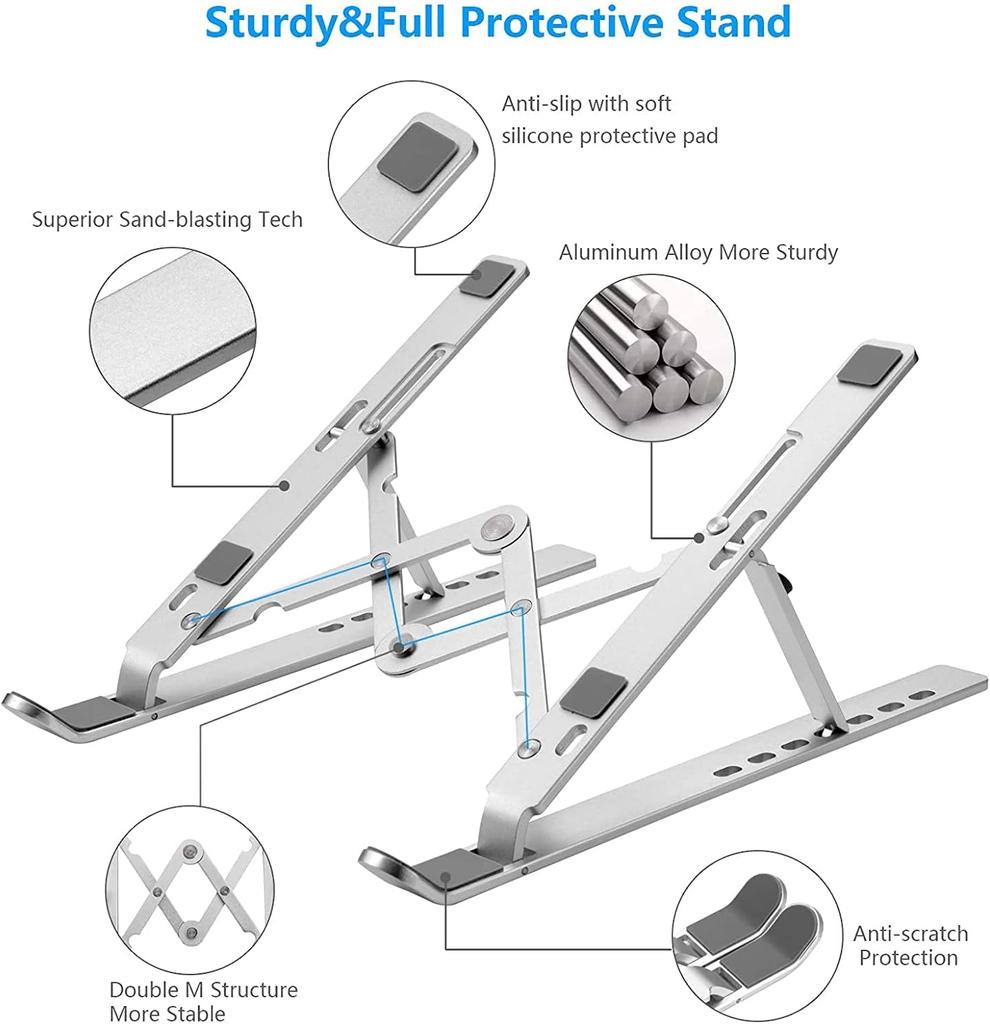 Aluminum Alloy Foldable Laptop Stand, 7 Adjustable Angles, Sand-Blasted Anti-Slip Stable Computer Holder