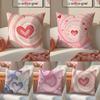 Love Pink Heart Print Cushion Cover Linen Pillowcase Cover Soft Decor for Sofa Home Room