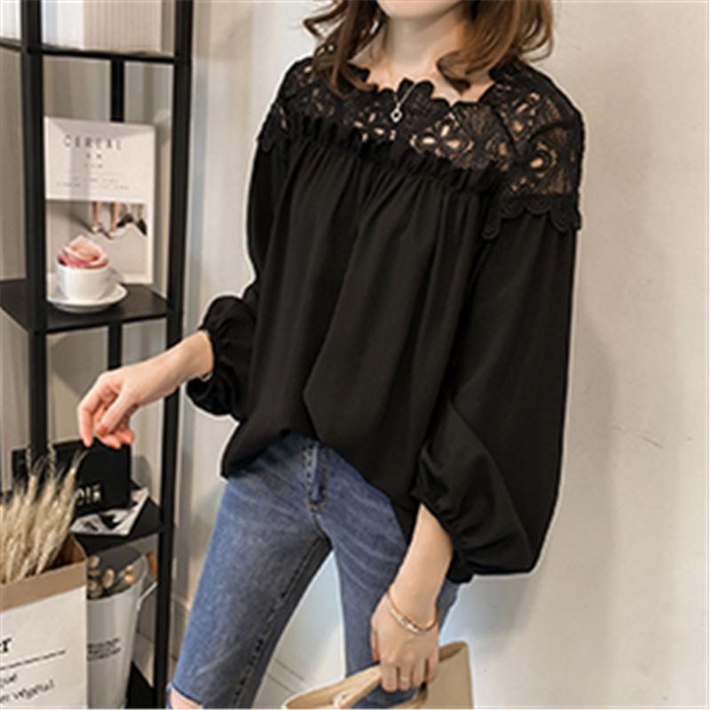 Весна 2021 Корейская Мода Вязаное Кружево Шифоновая Блузка Small чёрный