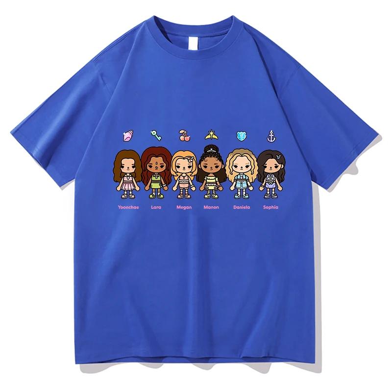 KATSEYE X Toca Boca Maglietta KATSEYE Nuovo Merch Cotone Magliette di Alta Qualità Stampa Cartone Animato Abbigliamento Divertente Magliette Comode Unisex