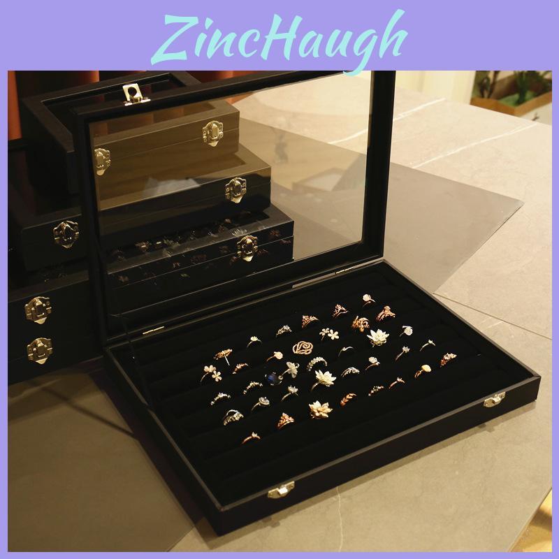 Leather Jewelry Box With Glass Cover For Necklaces Rings Earrings Bracelets Storage