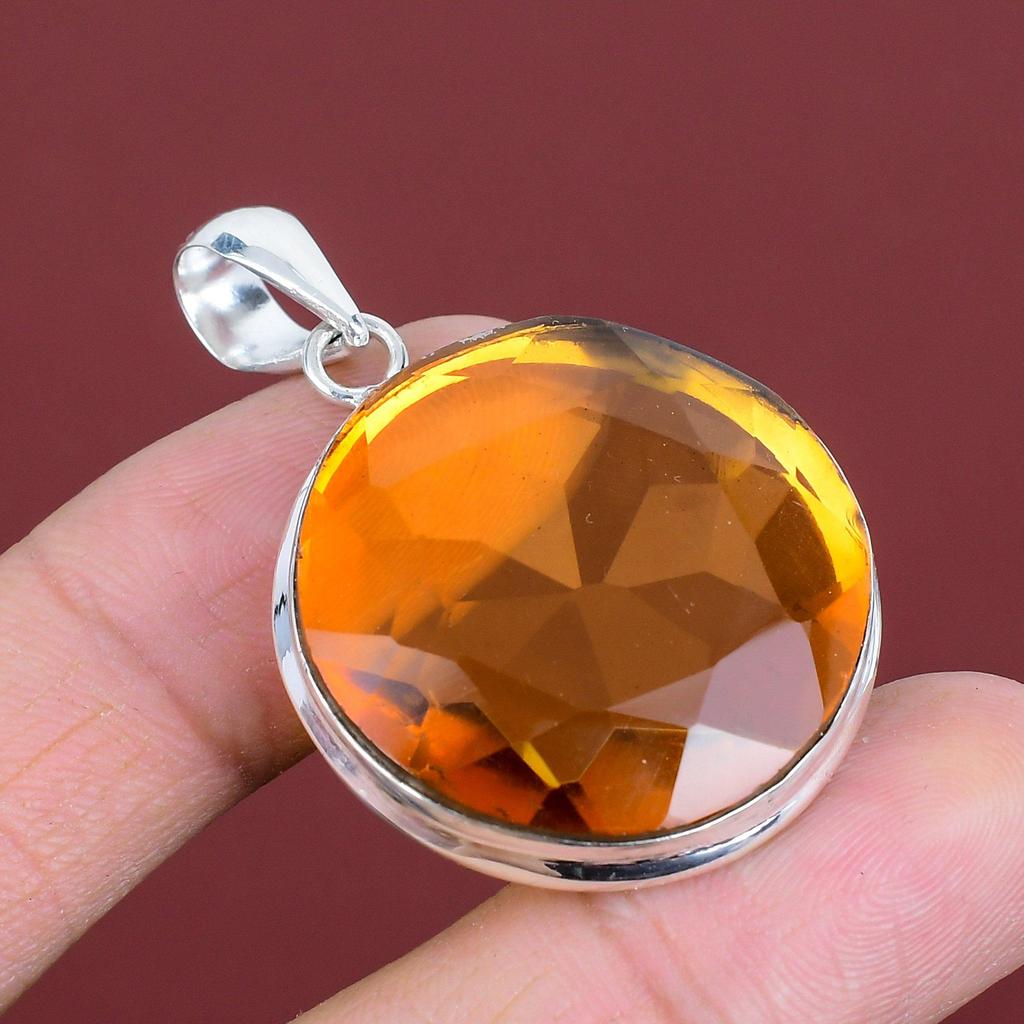 Faceted Citrine Pendant Genuine Gemstone Pendant 925 Sterling Silver Pendant Citrine Jewelry Handmade Pendant Gifts for Women Silver Jewelry