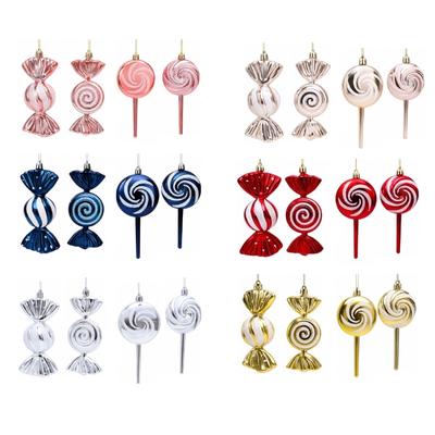 Adorno Colgante de Caramelo Navideño Set de 8 Piezas, Decoraciones para Árbol de Navidad y Corona con Forma de Piruleta y Envuelto