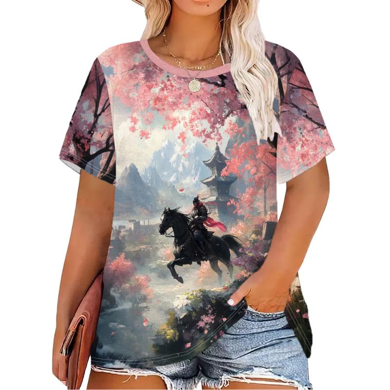 Moda Donna Girocollo Manica Corta Stampa Colore 3D Casual T-shirt Casual a Manica Corta Girocollo