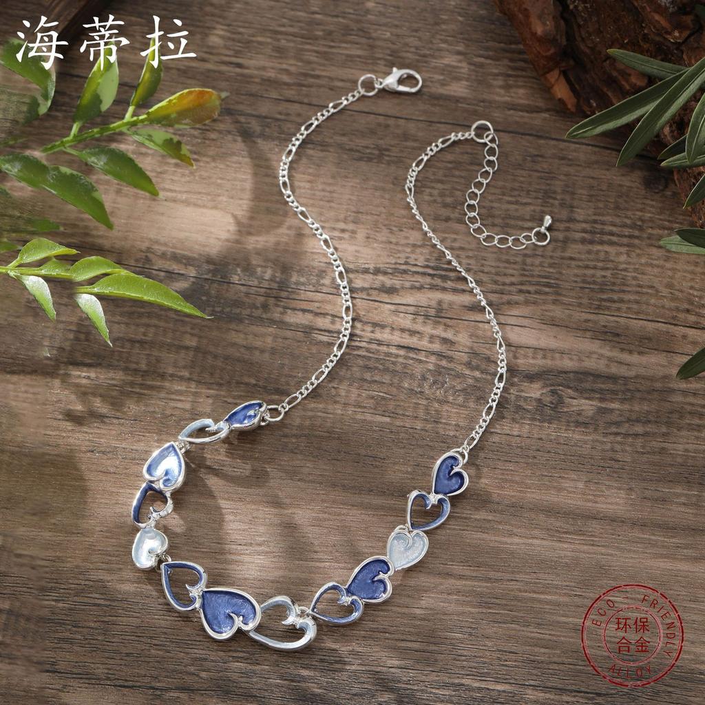 New color painting oil heart-to-heart necklace, simple and high-end women's love alloy necklace